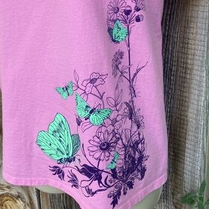 Petty Butterfly C Port & Company pink 100% cotton woman’s tee size medium.